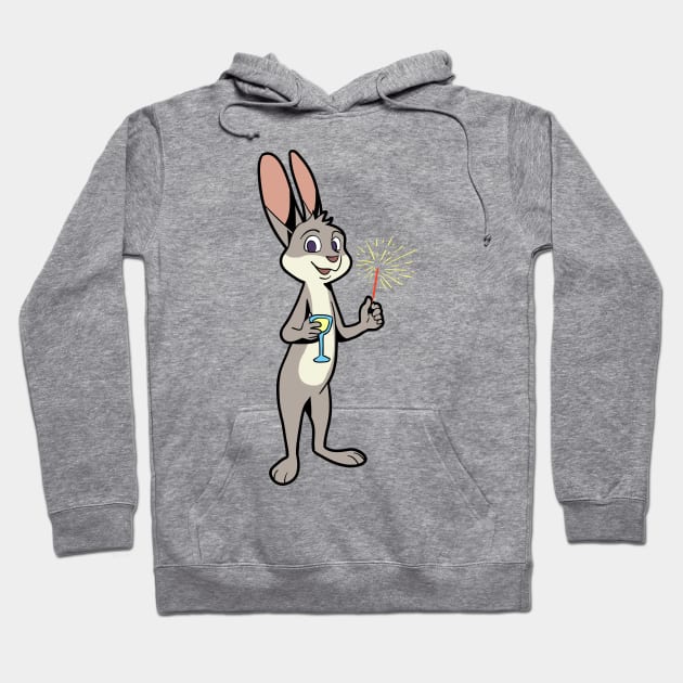 Bunny with sparkler and champagne - Happy New Year Hoodie by Modern Medieval Design